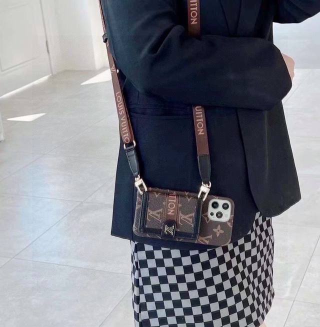 Lv Woven Strap Crossbody Card Holder Phone Case, High-Density Embroidered Woven