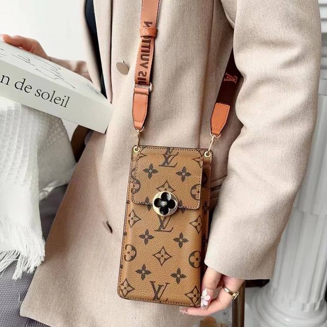 Lv Classic Monogram Universal Phone Case Crossbody Bag, Multi-Functional Card Ho