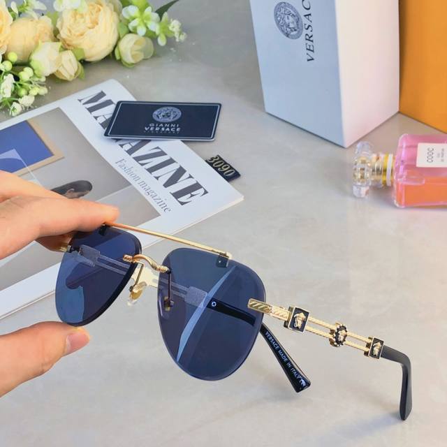Versac* Trendy Retro Frameless Metal Sunglasses, Fashionable And Unique Street S