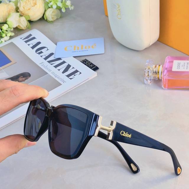 Chlo* Uv-Protective Sunglasses With Metal Accents, High-End European-Style New A
