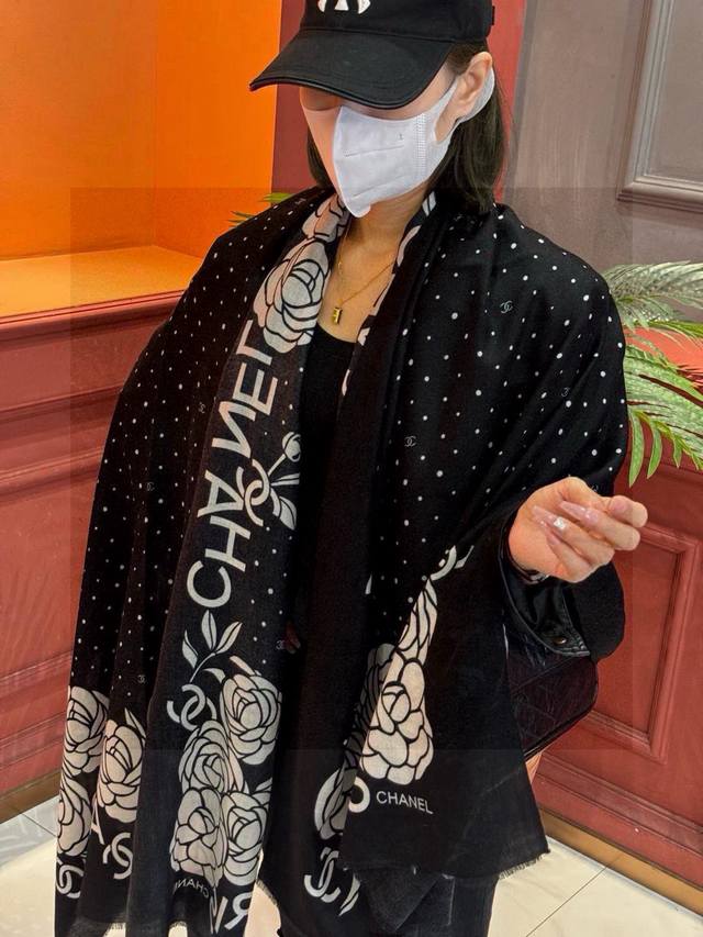 New Cashmere Scarf With Camellia Design ~ Super Flattering! Elegant And Feminine