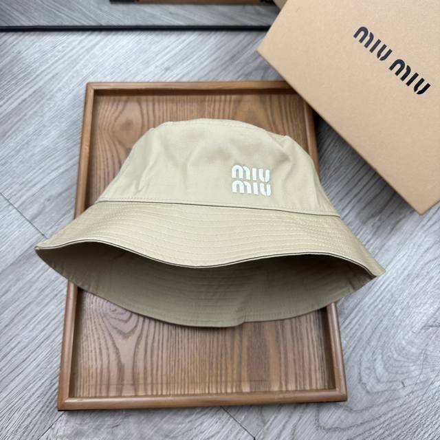 Miu Miu. 100% Cotton Embroidered Fisherman's Hat! Classic Design, Denim Color Pa