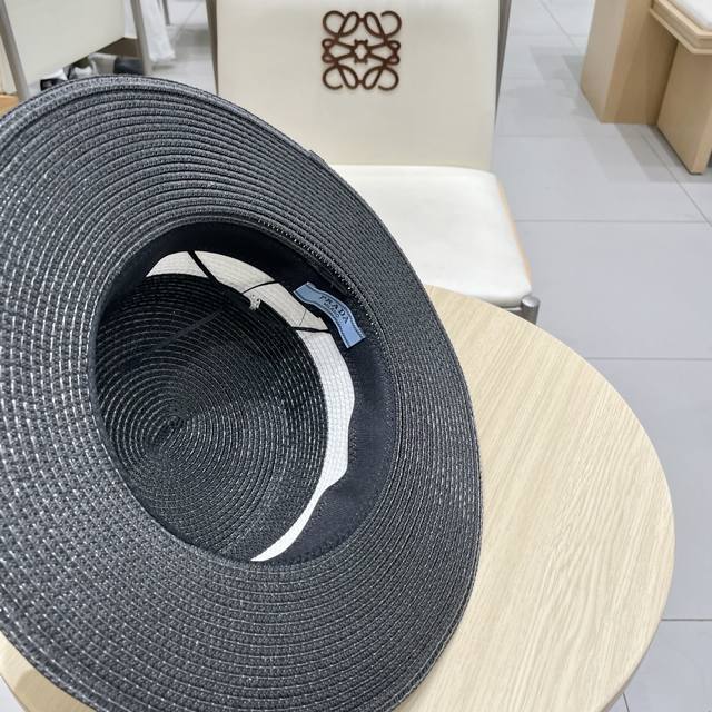 Prada Prada Flat-Top Straw Hat, Two-Tone Hat, Head Circumference 57 Cm