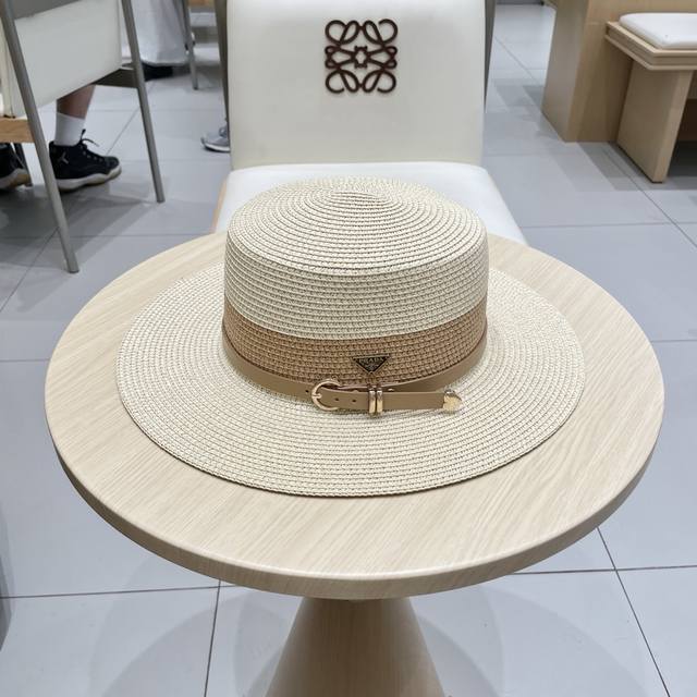 Prada Prada Flat-Top Straw Hat, Two-Tone Hat, Head Circumference 57 Cm