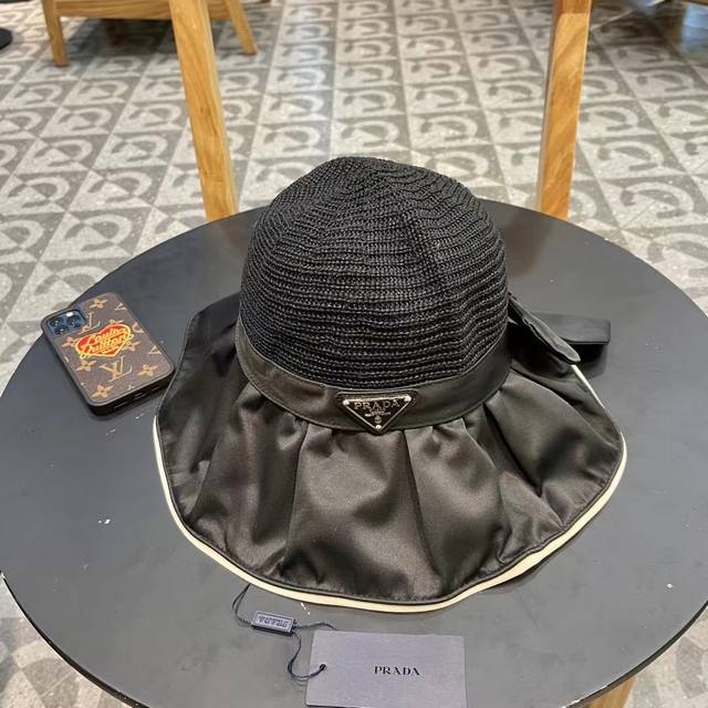 Prada Black Vinyl Hat For Women, Spring/Summer Travel, Uv Protection, Sun Hat Wi