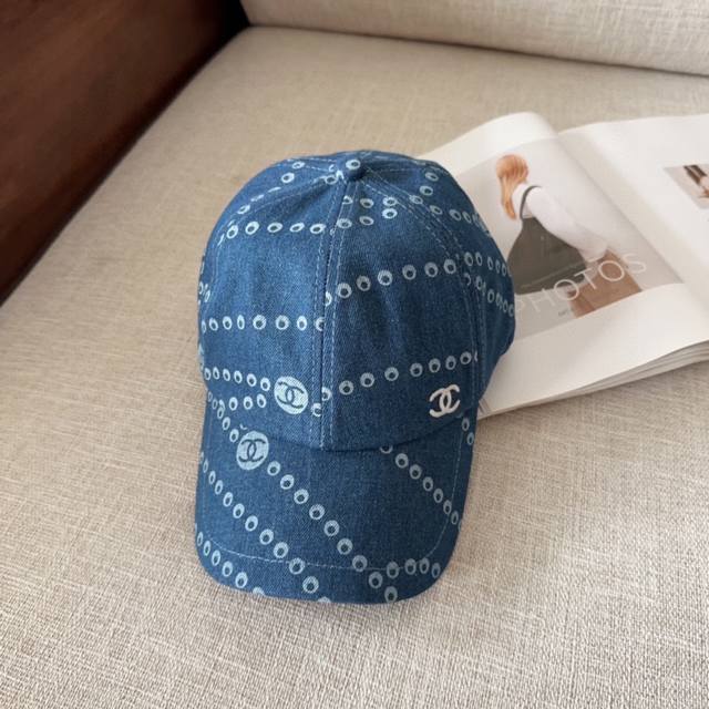 Chanel New Denim Blue Retro-Style Baseball Cap Perfect For Holidays And Travel.