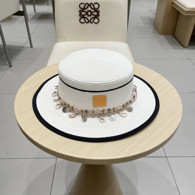 Louis Vuitton Summer Straw Hat For Women, Flat-Top Retro Vacation-Style Fisherma
