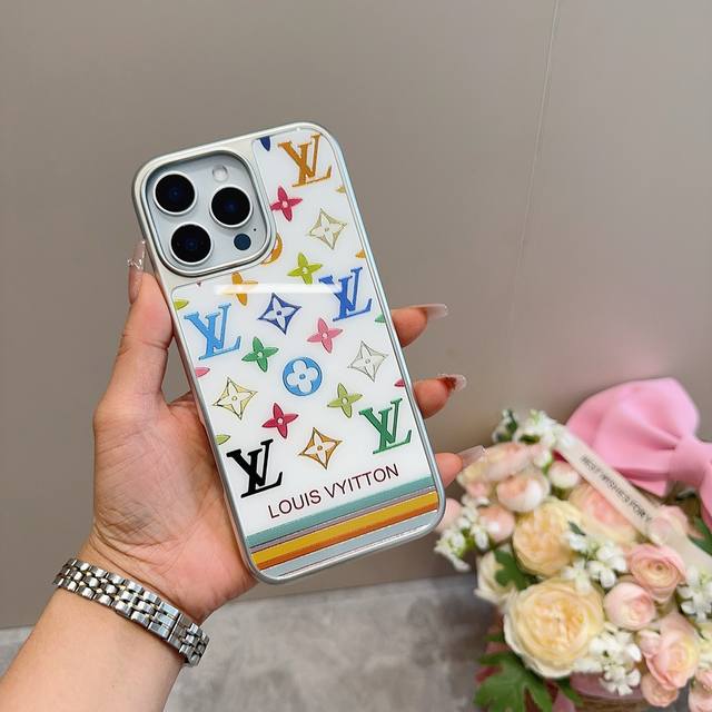 Lv New Phone Case New Process Gold-Plated Glass Case Electroplated Glass Magneti