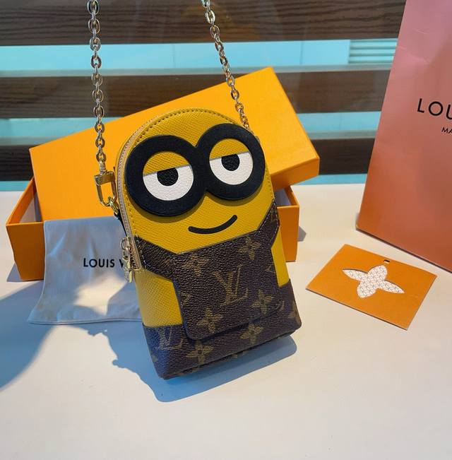 Lv Minions Phone Bag, Chain Crossbody Phone Bag, Wallet, Holds 1-2 Phones And Ch