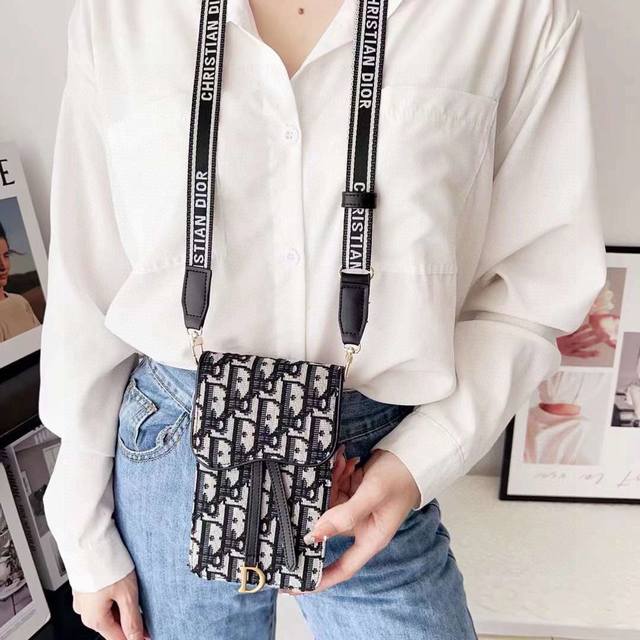Dior Phone Bag, Crossbody Bag, Universal Style, Embroidered Saddle Bag, Holds 2