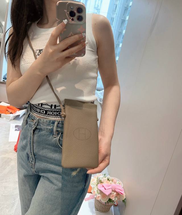 Herm S H Phone Bag Crossbody Mini Bag, Adjustable Shoulder Strap, Made From Prem