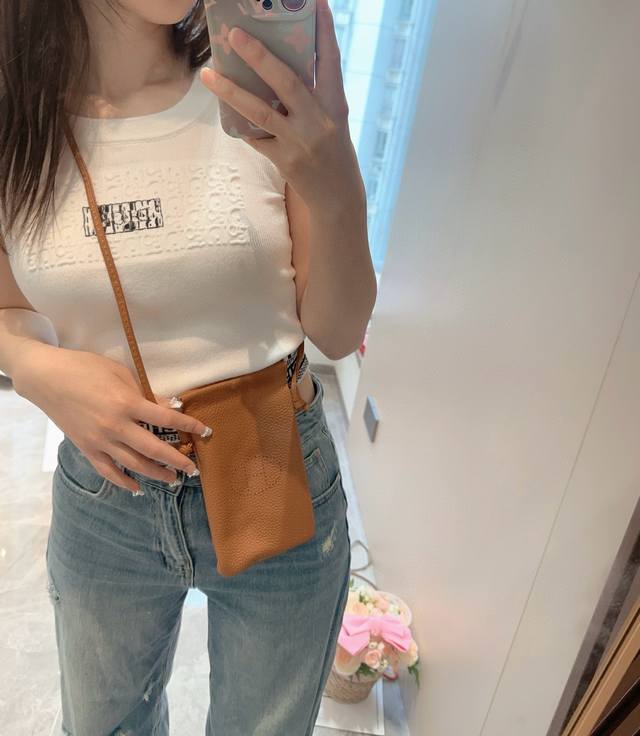 Herm S H Phone Bag Crossbody Mini Bag, Adjustable Shoulder Strap, Made From Prem