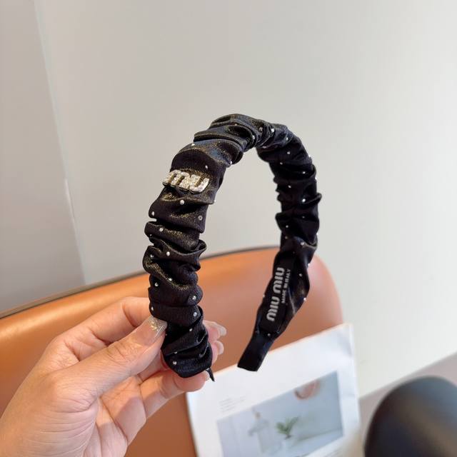 With Packaging Miu Miu New Handmade Pleated Hairband, Authentic Single-Piece Ite
