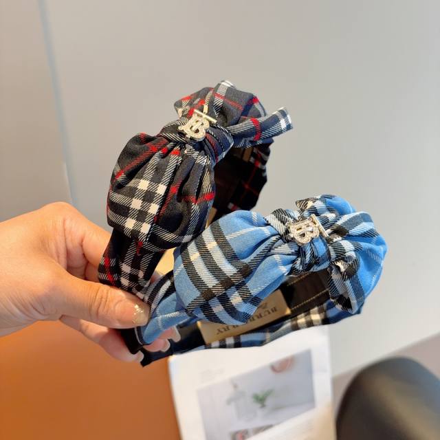With Packaging Burberry New Butterfly Bow Hairband, Custom Fabric, All Details P