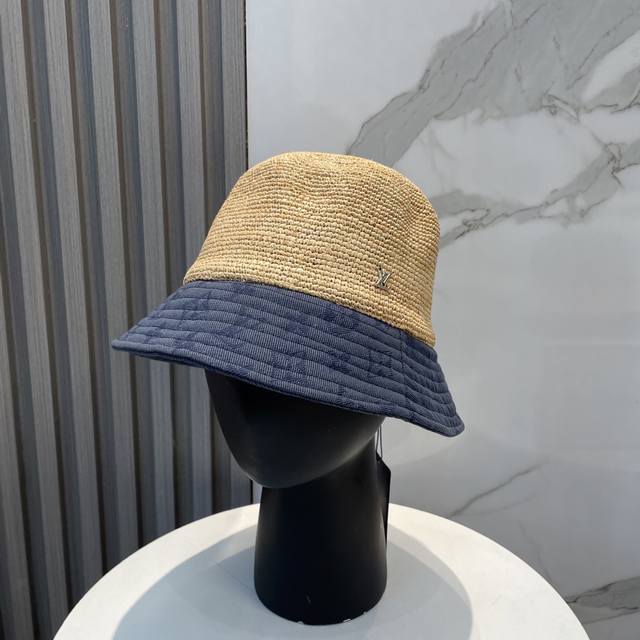 Lv Louis Vuitton Imported Raffia Grass Color-Blocked Bucket Hat - Simple Yet Ele