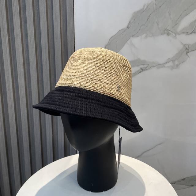 Lv Louis Vuitton Imported Raffia Grass Color-Blocked Bucket Hat - Simple Yet Ele