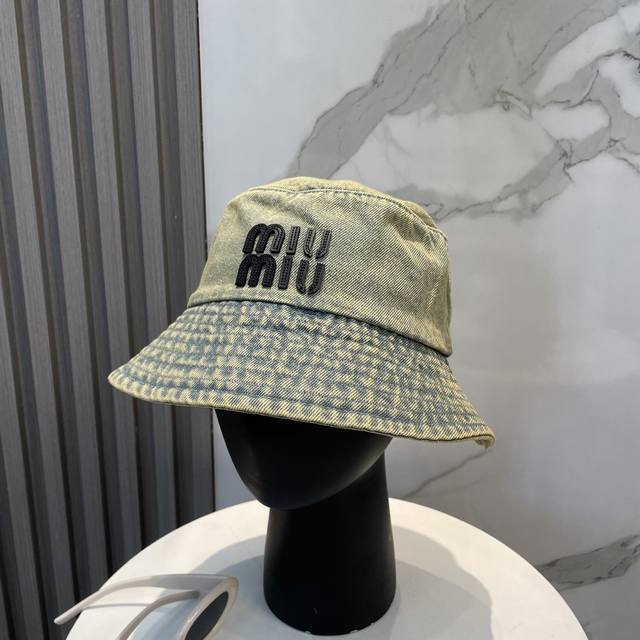 With Dust-Proof Bag Miu Miu 2025 New Washed Soft Denim Unisex Fisherman's Hat, S