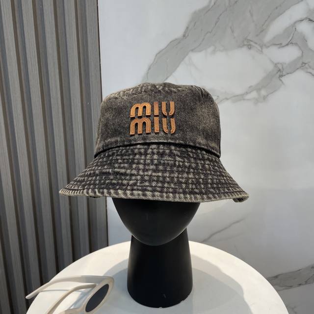 With Dust Bag Miu Miu 2025 New Washable Soft Denim Unisex Fisherman's Hat, Simpl