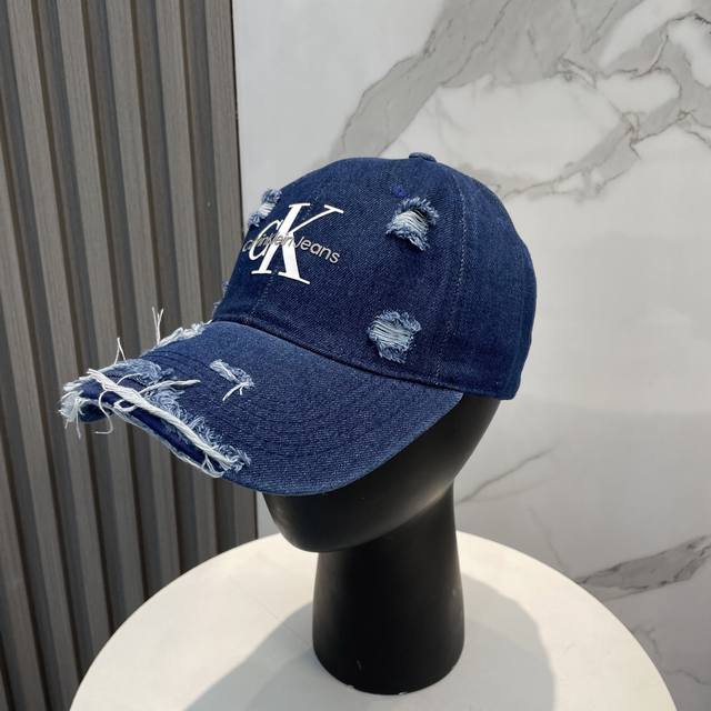 Ck New Arrival Washed And Distressed Denim Baseball Cap Newly Launched Washed De