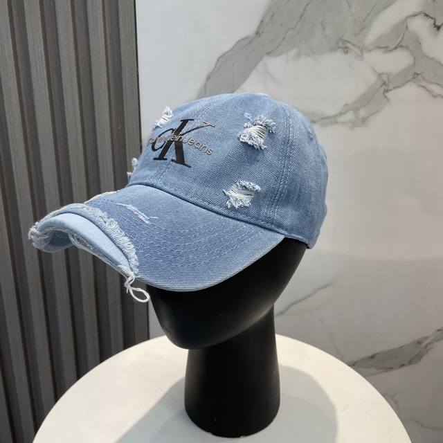 Ck New Arrival Washed And Distressed Denim Baseball Cap Newly Launched Washed De