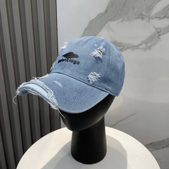 Balenciaga Paris Saint-Germain New Arrival Washed Distressed Denim Baseball Cap