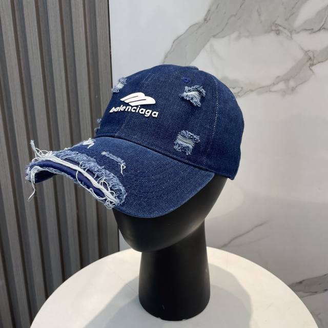 Balenciaga Paris Saint-Germain New Arrival Washed Distressed Denim Baseball Cap