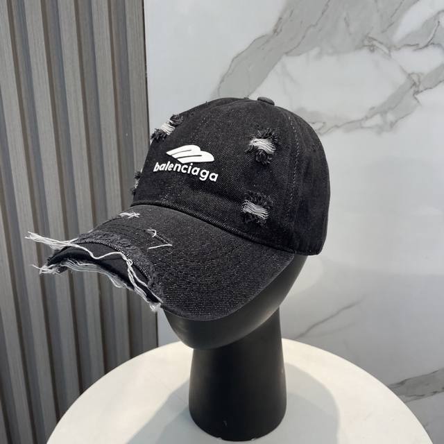 Balenciaga Paris Saint-Germain New Arrival Washed Distressed Denim Baseball Cap
