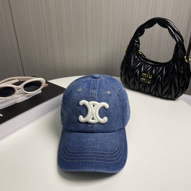 Comes With A Dust Bag. Celine Denim Baseball Cap For Spring And Summer, A Must-H