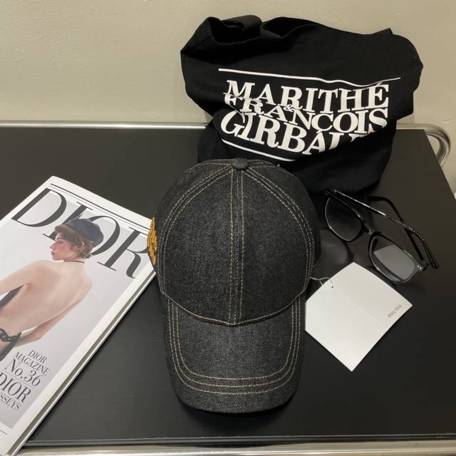 Miu Miu New Embroidered Baseball Cap With 3D Embroidered Logo And Curved Design.