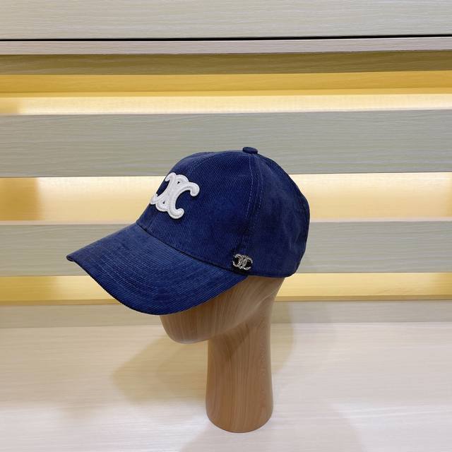 Exclusive Celine New Triumph Arch Embroidered Corduroy Baseball Cap. Just As The