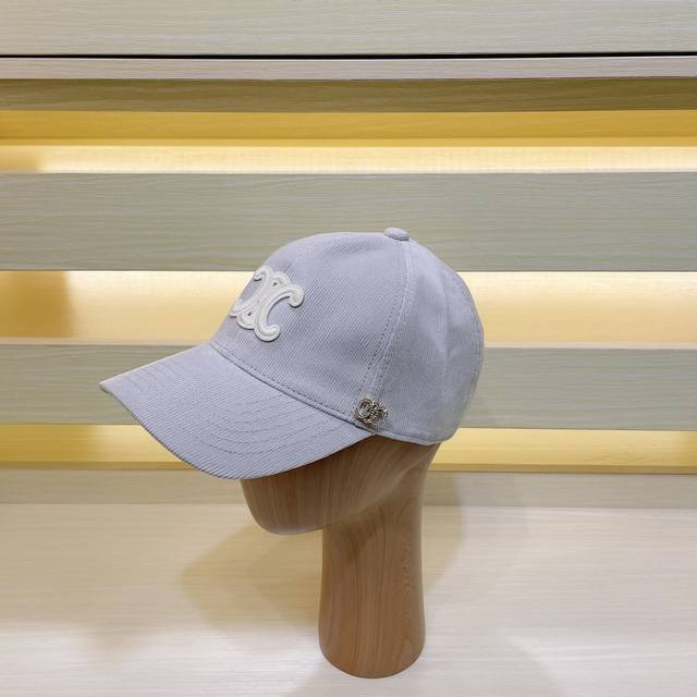 Exclusive Celine New Triumph Arch Embroidered Corduroy Baseball Cap. Just As The