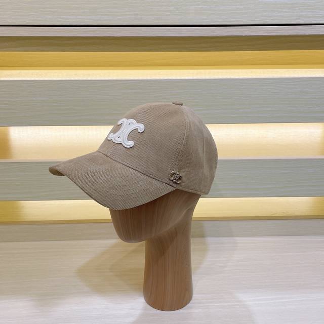 Exclusive Celine New Triumph Arch Embroidered Corduroy Baseball Cap. Just As The