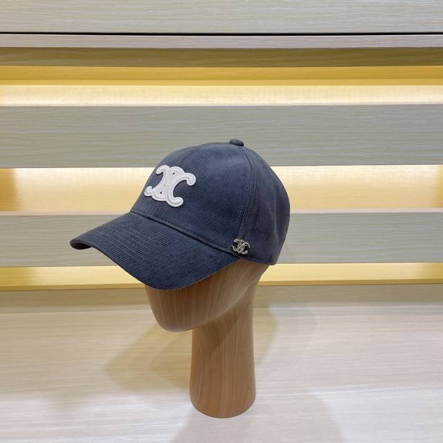 Exclusive Celine New Triumph Arch Embroidered Corduroy Baseball Cap. Since There