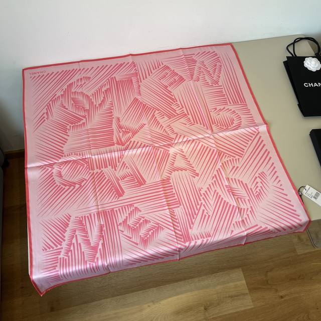Original Small Chanel 90 Cm Silk Square Scarf With Artistic Double C Logo, Top-Q
