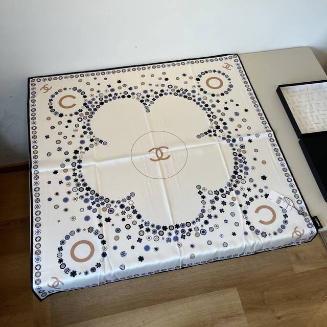 Original Chanel 90Cm Silk Square Scarf With Double C Camellia Design, Top-Qualit