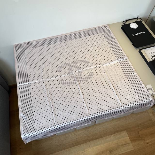 Original Chanel 90Cm Silk Square Scarf With Polka Dots And Double C Logo, Top-Qu