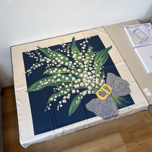 Dior Silk Square Scarf With Lily Of The Valley Bouquet Top-Quality Silk Twill Ma