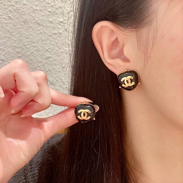 Chanel Pearl Heart Double C Stud Earrings