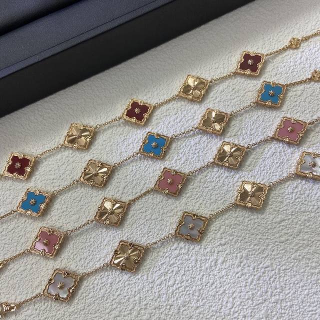 Gold-Plated Material, Meticulously Crafted Bouchira Laser-Cut Five-Flower Bracel
