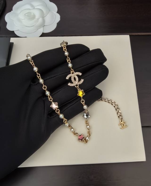 Ch*Nel Latest Color Diamond Five-Pointed Star Necklace, Zp Brass Material