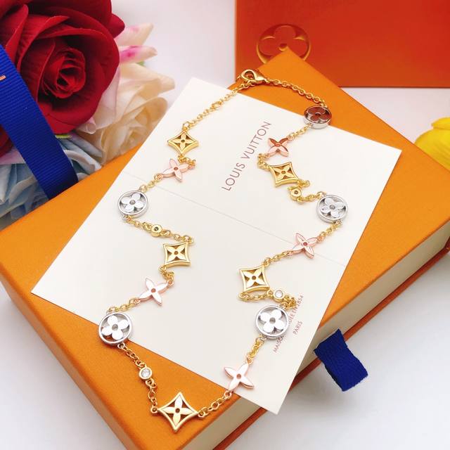 Code Lxl0067 Lv* Latest Rose Gold And Silver Combination Polished Necklace, Zp B
