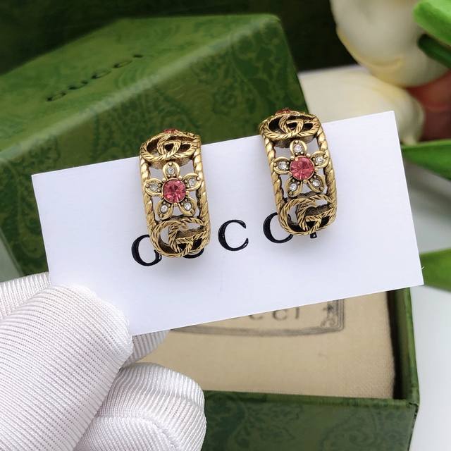 Code Ged0019 Gucci Gucci Earrings With Color Diamonds, Gg Earrings, New Style, R