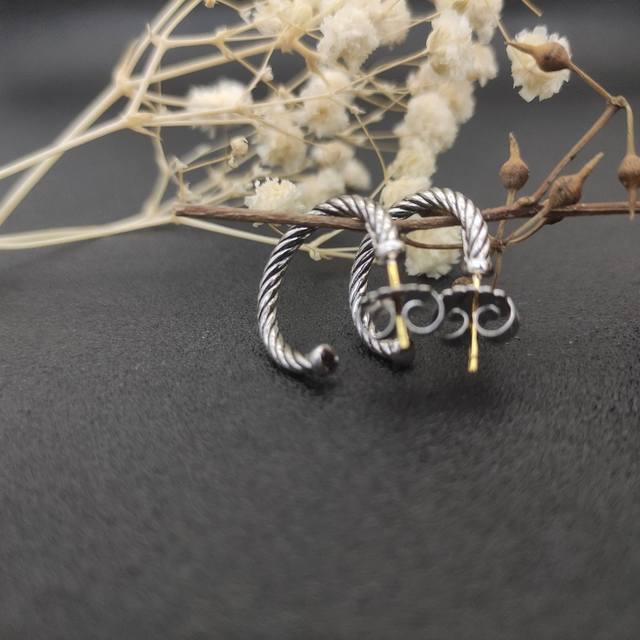 David Yurman Single Twisted Wire Silver Earrings, Large Inner Diameter Approxima