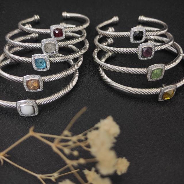 David Yurman 4Mm Square Diamond-Studded Bracelet. Purple, Red, Blue, Black, Yell