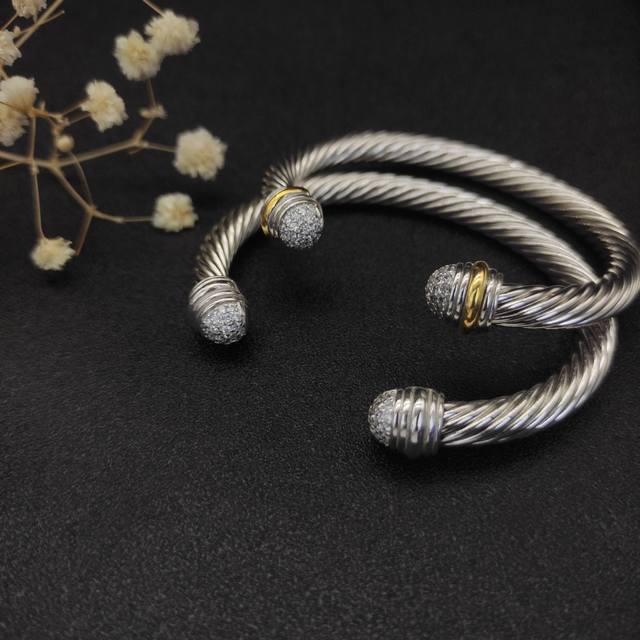 David Yurman 7Mm Gold Half-Drilled Bracelet With Diamonds. Available In Two Colo