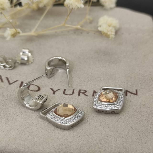 David Yurman 7Mm Center Stone Square Diamond Threaded Earrings, Available In Pur