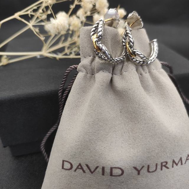 David Yurman Thread-Crossed Segmented Earrings. Inner Diameter Approximately 1.5