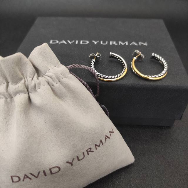 David Yurman Twisted Wire Cylindrical Two-Tone Earrings. Inner Diameter Approx.
