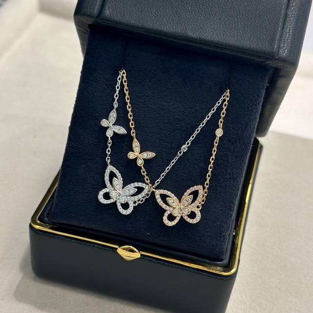 A2872 Super Popular Princess Full-Diamond Double Butterfly Stretch Necklace. Hig