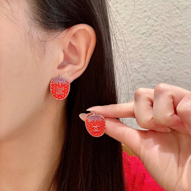 Chanel Strawberry Double C Ear Studs